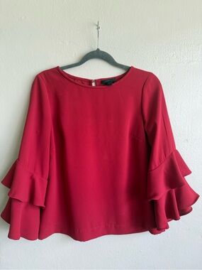 J. Crew Red Ruffle Sleeve Blouse